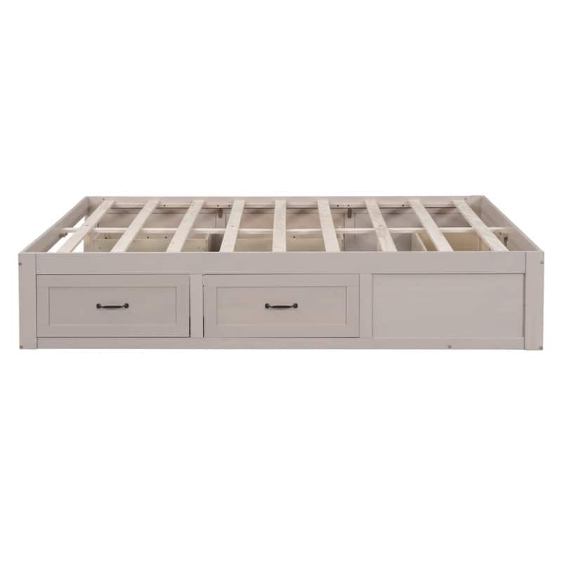 Full Size And Queen Size Platform Bed with 6 Storage Drawers,Antique White