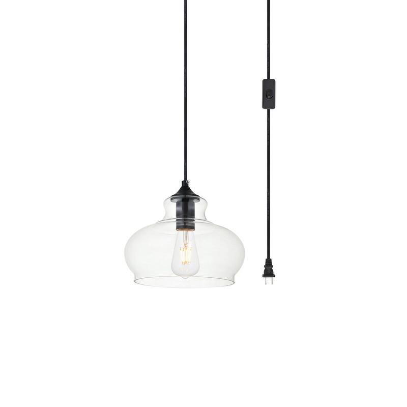 Destiny 1-Light Plug in Pendant with Clear Shade - Black - 9.4" Diameter