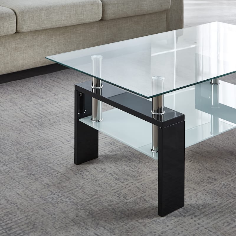 Artisan Center Coffee Table,Tempered Glass Top Stainless Steel Legs for Living Room