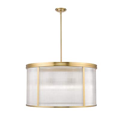 Carnaby by Z-Lite 9 Light Chandelier in Modern Gold with Clear Ribbed Glass Shade - Modern Gold