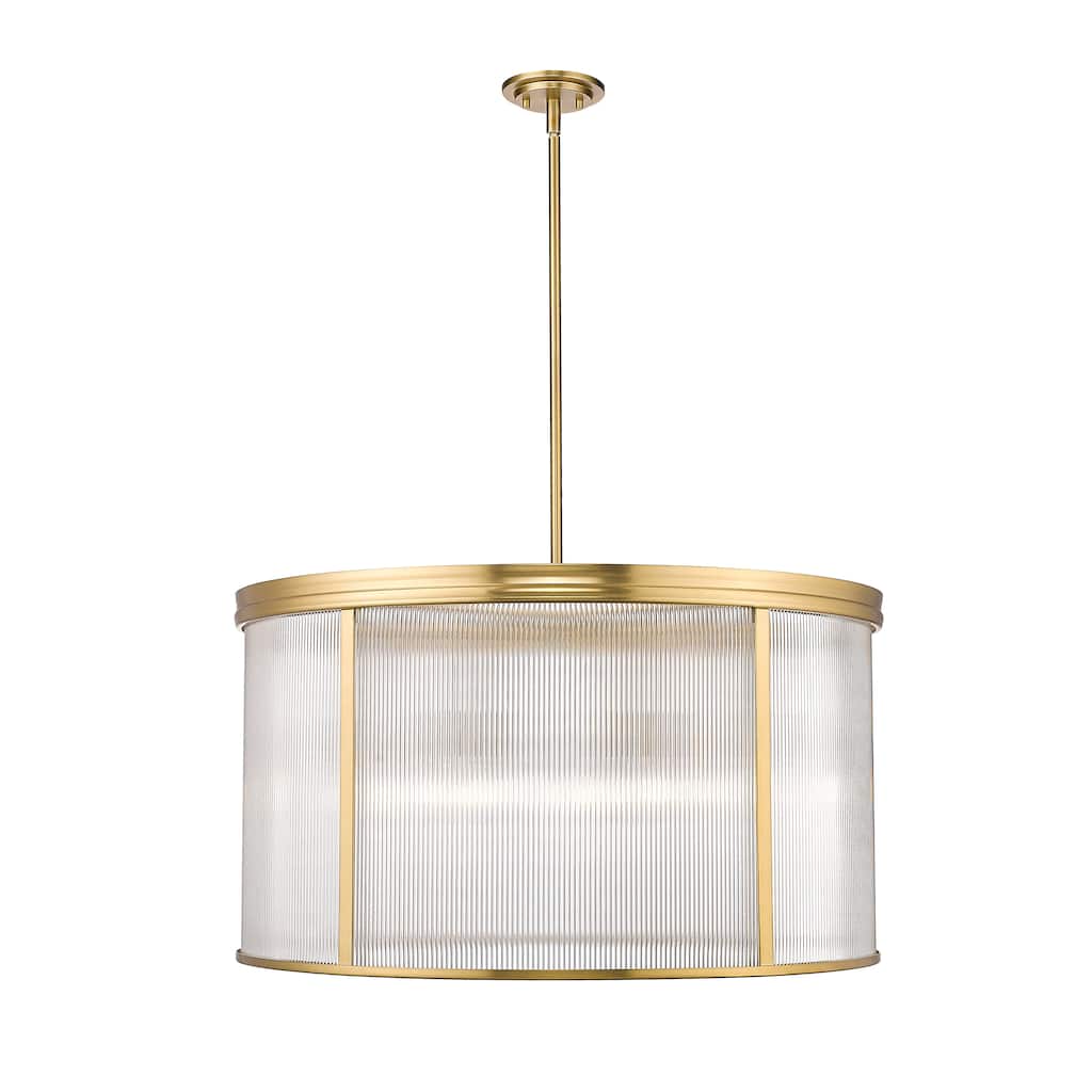 Carnaby by Z-Lite 9 Light Chandelier in Modern Gold with Clear Ribbed Glass Shade - Modern Gold