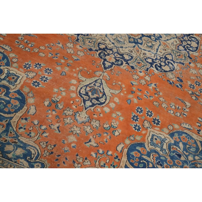 Hand Knotted Oriental 100% Wool Carpet Traditional Floral Oranges & Rust Mashad Area Rug - 12' 5'' X 9' 7''