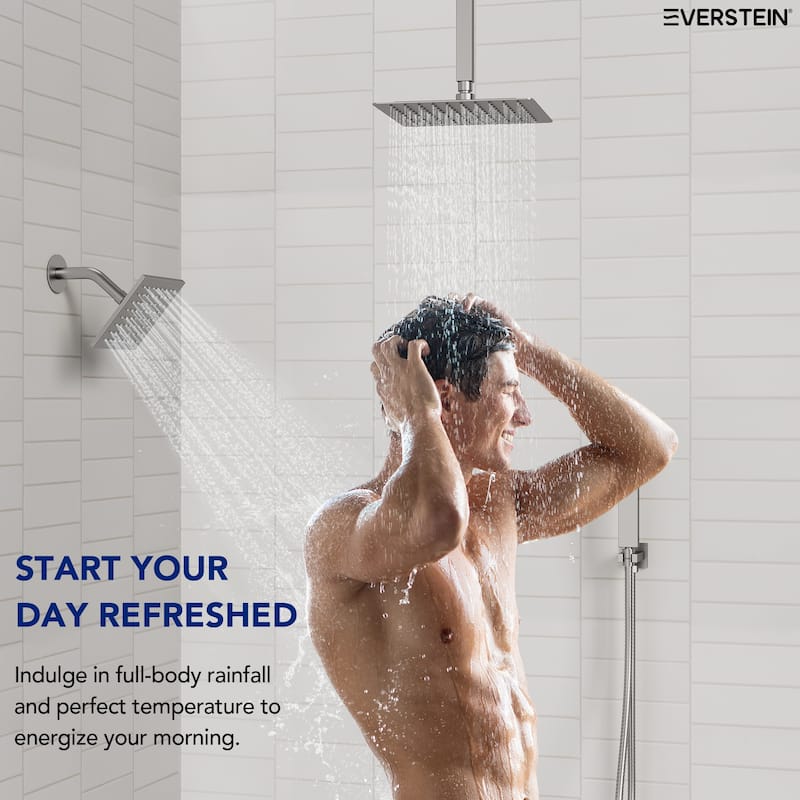 Thermostatic Shower Faucet, 12" High-Pressure Dual Showerheads System with Rough-In Valve