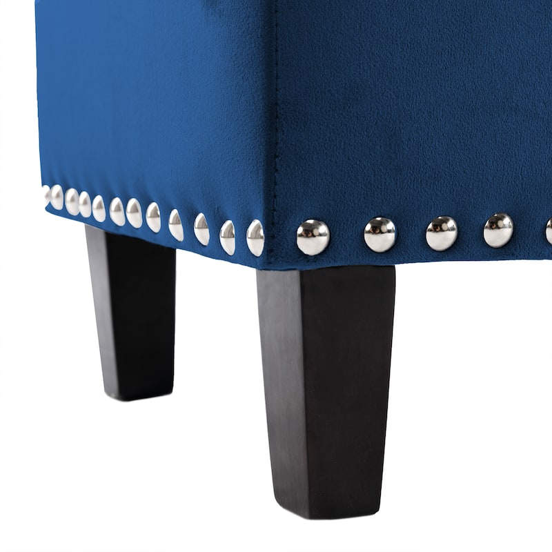 Modern Velvet Button Tufted Rectangle Storage Ottoman