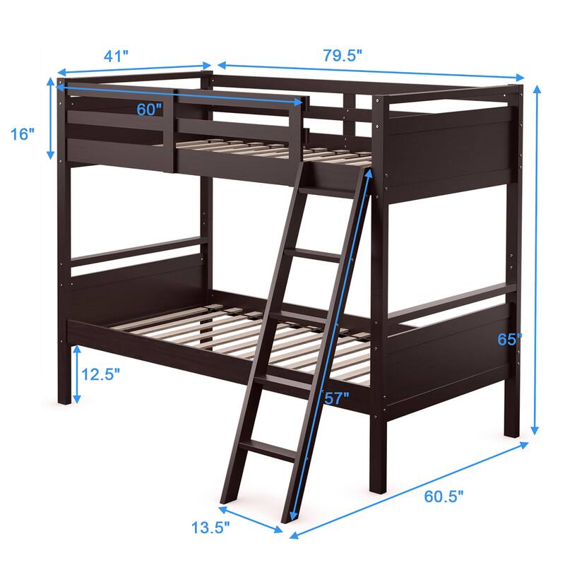 Costway Twin Over Twin Bunk Bed Convertible 2 Individual Beds Wooden