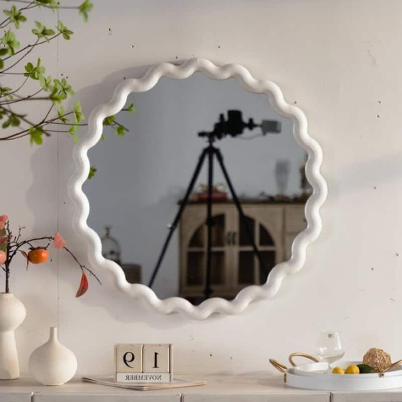 White Scalloped Round Wall Mirror