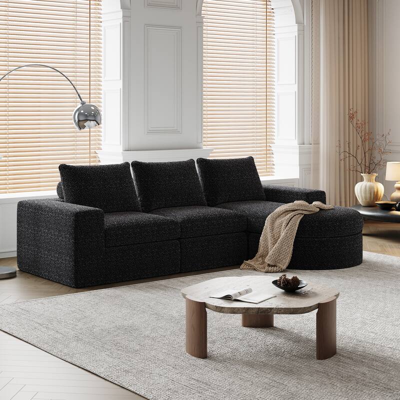 Roomfitters 99" Modern Chenille Cloud Curved Sectional Sofa with Chaise, L-Shaped Couch, for Living Room or Apartment