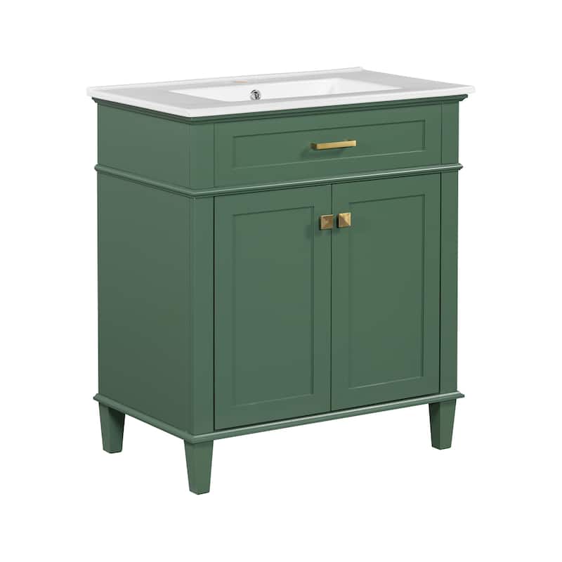 GDFStudio - Ailsa Wood & Ceramic 30" Bathroom Vanity with Basin, Soft-Close Door & Adjustable Shelves