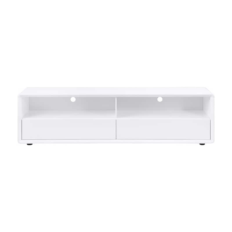 2 Drawers and 2 Shelves Wooden TV Stand in White - White