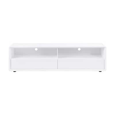 2 Drawers and 2 Shelves Wooden TV Stand in White