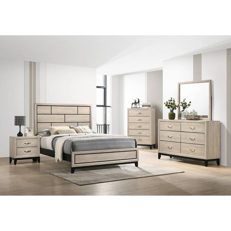 Contemporary 2-Drawer Nightstand with Drift Wood Finish and Metal Handles