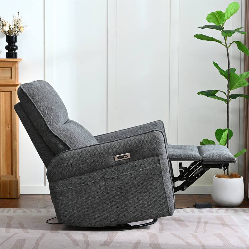 Anmytek 270 Degree Power Swivel Rocker Recliner Comfortable Upholstered Nursery Glider Single Chair