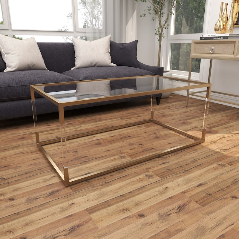 Metal Open Framed Coffee Table with Clear Glass Top and Acrylic Legs - Gold or Clear - Roche River Decor