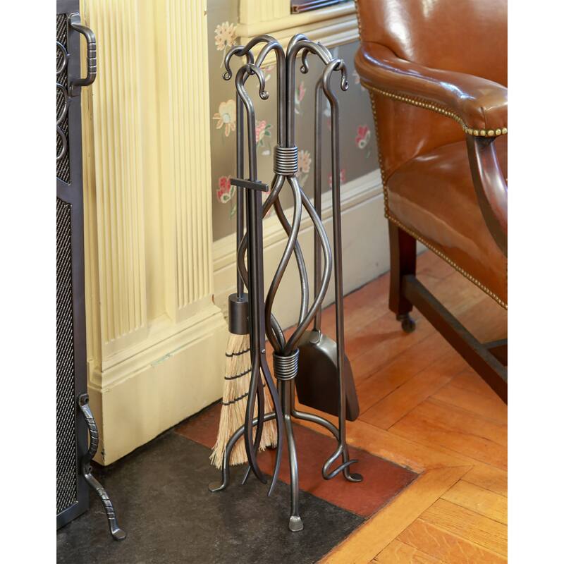 Achla Designs Helix Fireplace Set of 4 Tools, 30 Inch Tall, Graphite Finish