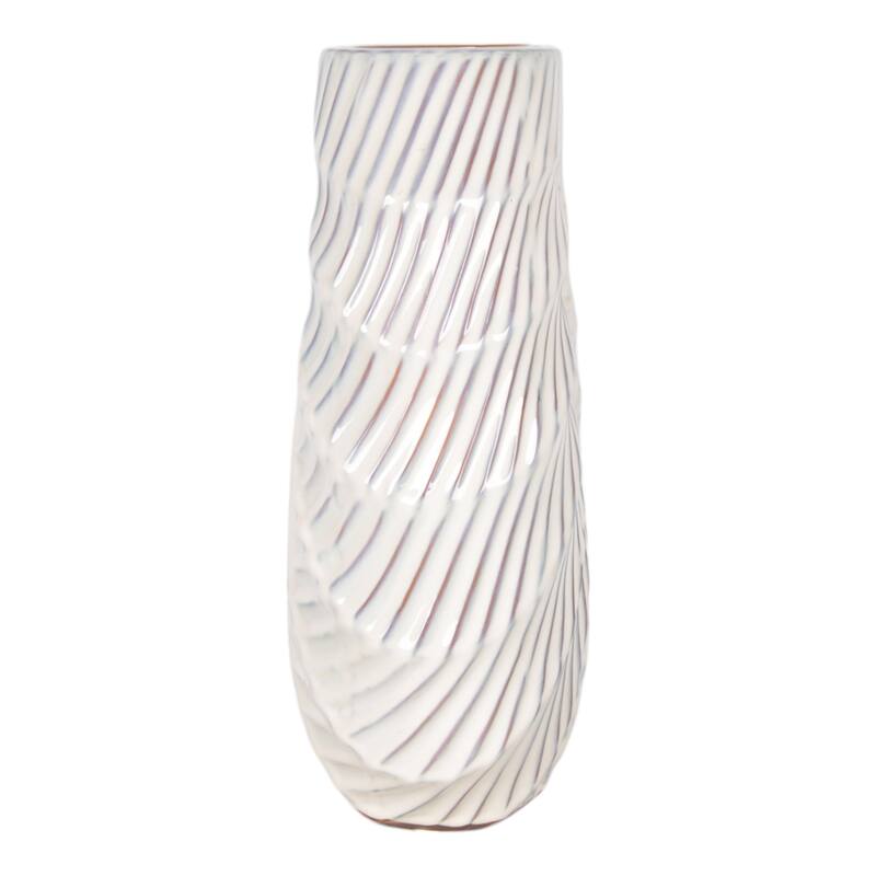 Ceramic Decorative Vase with Coastal Shell and Wavy Textured Design