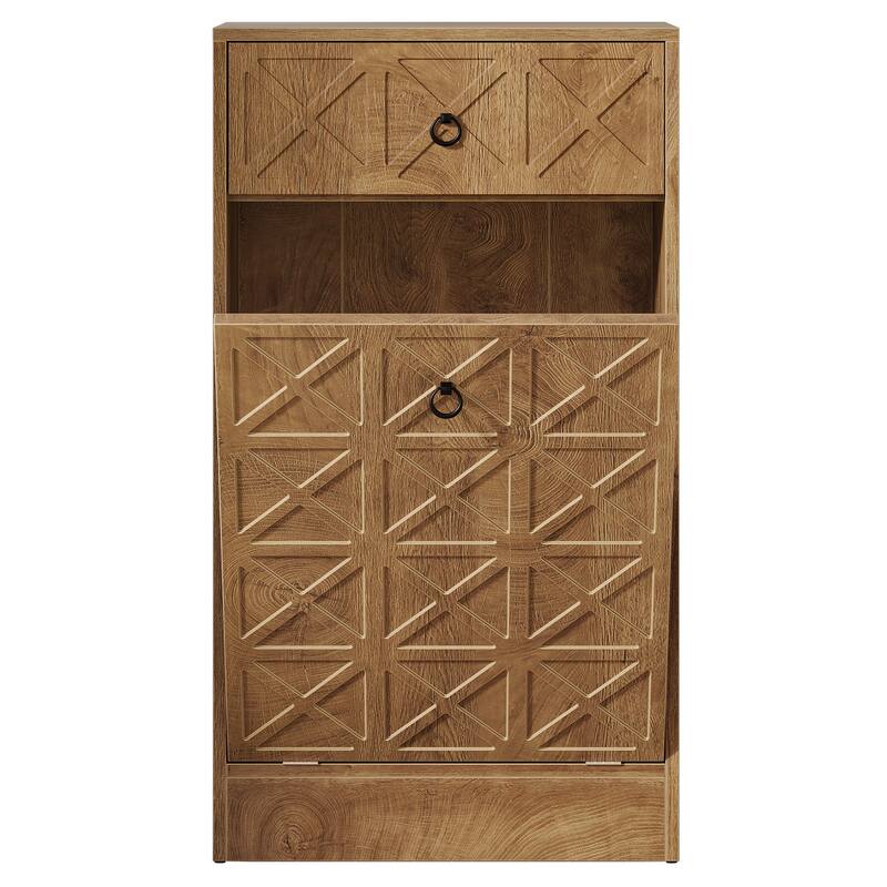 13 Gallon Tilt-Out Laundry Hamper Cabinet with Drawer, Freestanding Hidden Laundry Hamper Storage Unit for Bathroom Laundry Room