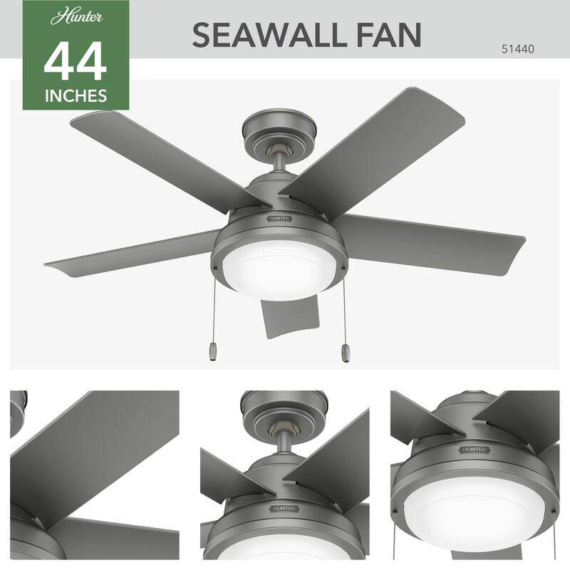 Hunter 44" Seawall Wet Rated Ceiling Fan with LED Light Kit and Pull Chain