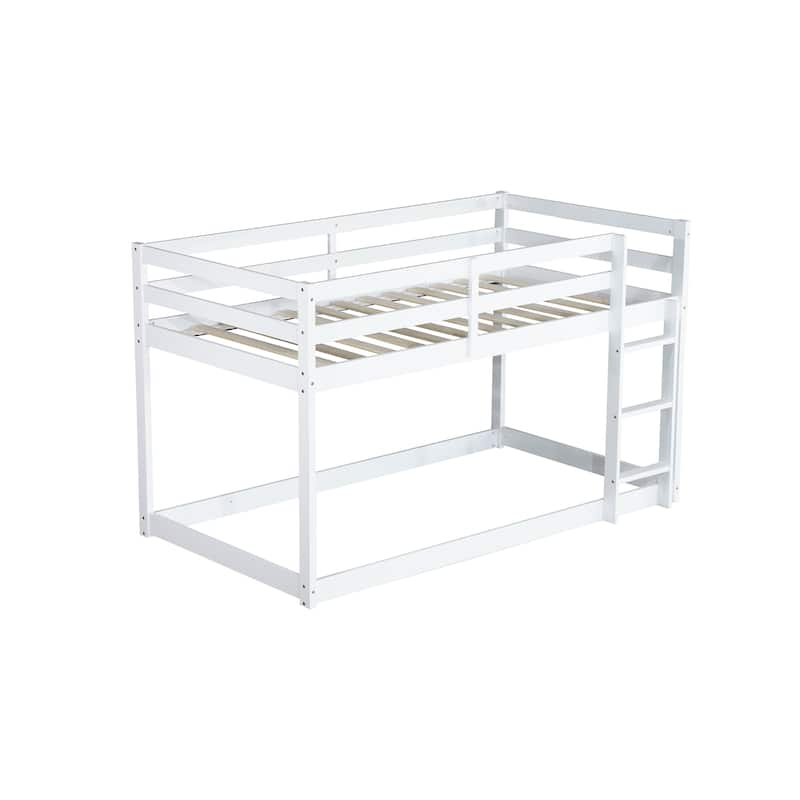 Twin over Twin Size Solid Rubber Wooden Loft Bed with Ladder, Platform of Strengthened Slats