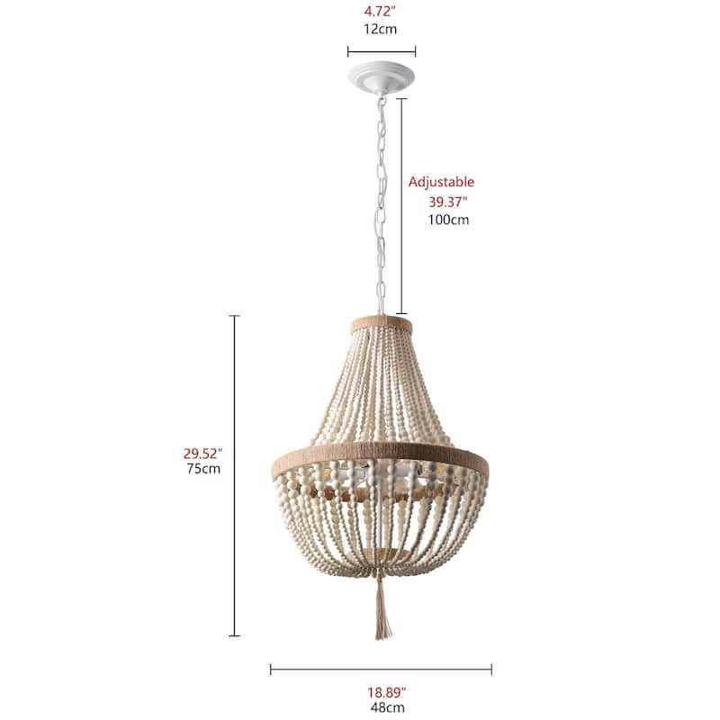 Retro Vintage 4-Light Wood Beaded Pendant Bohemian Home Decor For Kitchen Island