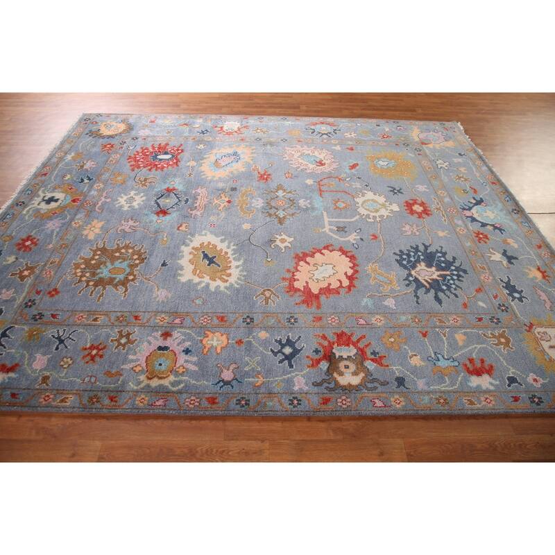 Blue Oushak Oriental Area Rug Handmade Bedroom Wool Carpet - 8'0" x 9'9"