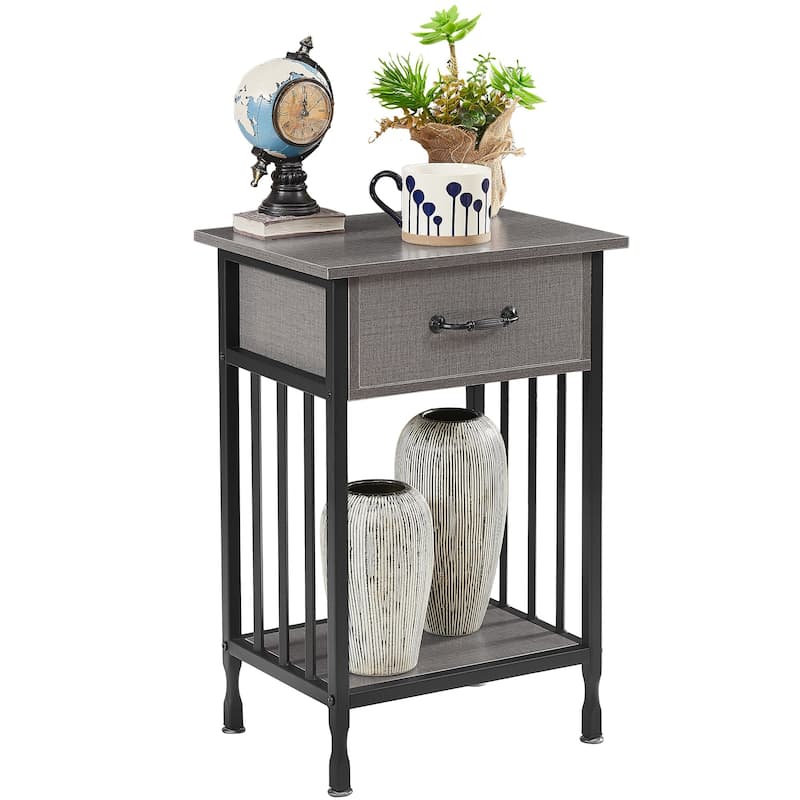 VECELO Modern Nightstand with Drawer and Storage Shelf