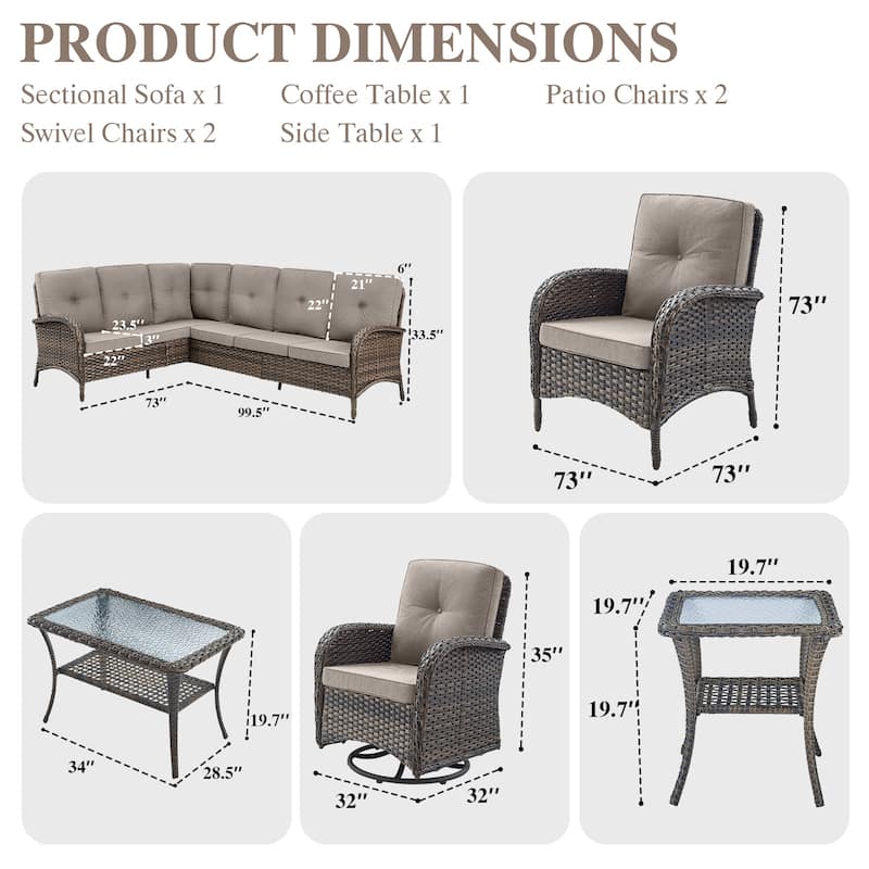 Patio Sectional Sofa Chair with Swivel Chairs Set
