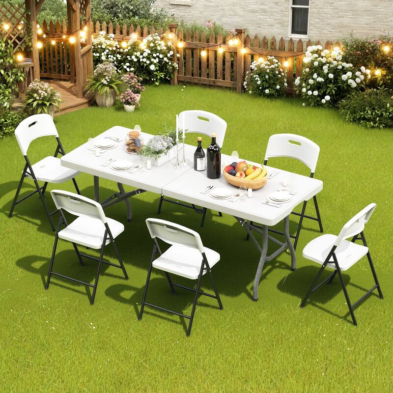 71.5" Foldable Outdoor Dining Set with 6 Fully assembled Dining Chairs