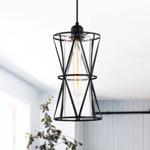 Antonia 7 Inch Modern-Contemporary Style Matte Black Finish Pendant Glass Shade Lighted Chandelier 1-Light - N/A