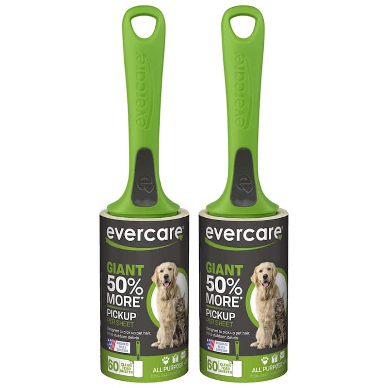Evercare All Purpose Pet Giant Extreme Stick Lint Roller - Pack of 2 (60 Sheets Each)