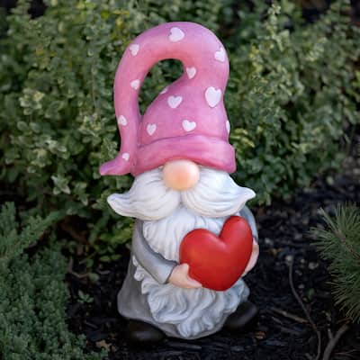 Magnesium Garden Gnome Holding Big Heart with Pink Hat