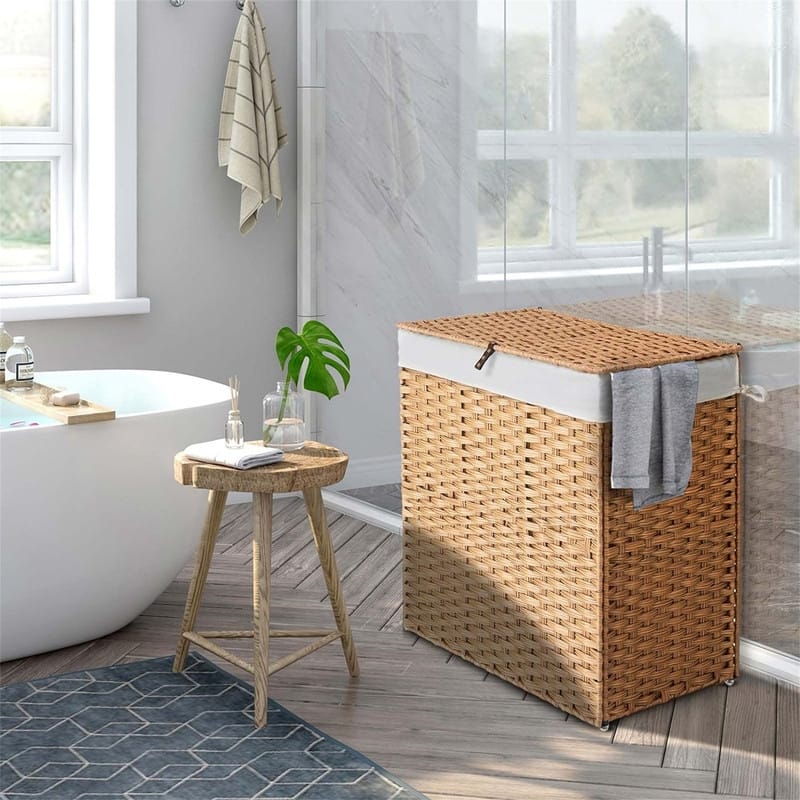 110L Wicker Laundry Baskets Foldable 2 Removable Liner Bags - 22.2"L x 13.3"W x 24"H