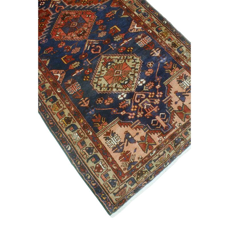 Fine Vintage Distressed Burak Rust/Navy Runner - 3'6" x 10'0"