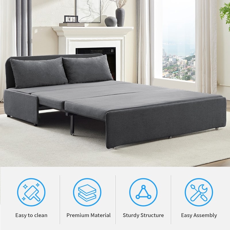 Mixoy Full/Queen Size Sofa Bed,2 in 1 Convertible Linen 1-Seater/Loveseat Sleeper Sofa Couch with Cushions