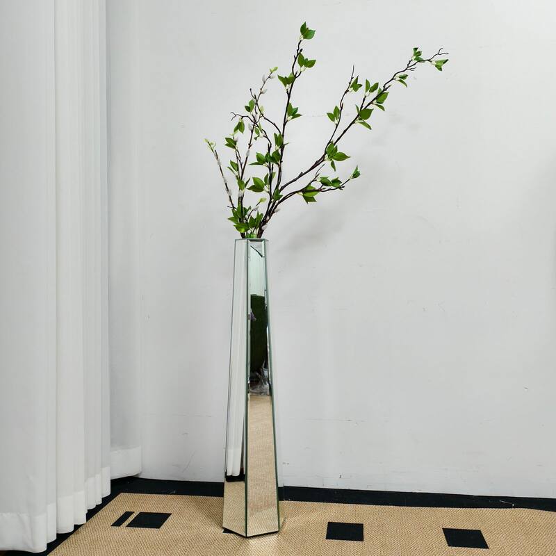 Silver Glass Tall Floor Vase for Flower Arrangement