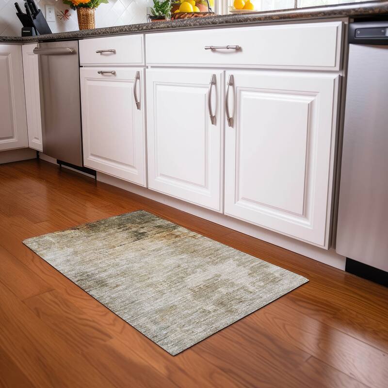 Machine Washable Indoor/ Outdoor Abstract Contemporary Chantille Rug - Linen - 1'8" x 2'6"