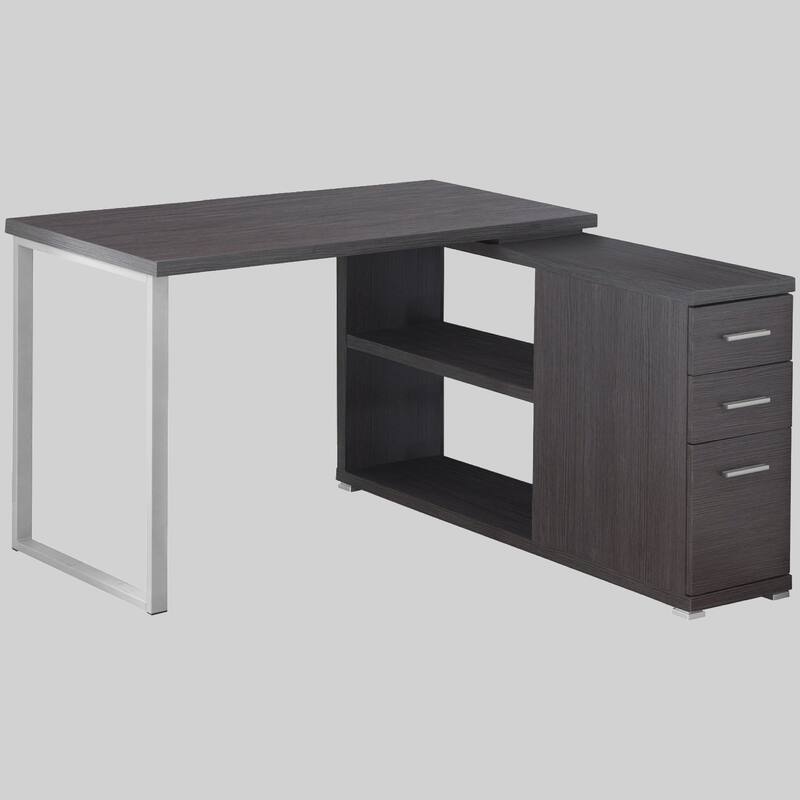 Contemporary L-Shape Desk with 3 Storage Drawers and File Organizer for Home Office - Grey