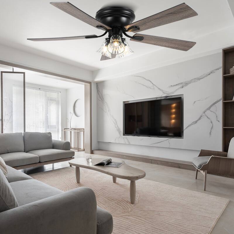 Bella Depot 52" Flush Mount Ceiling Fan with Light and Remote 6-Speed Reversible DC Motor