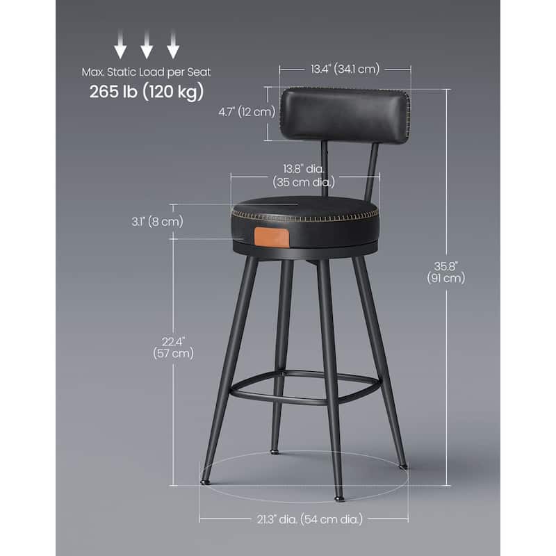 360 Swivel Bar Stools with Backrest and Steel Legs Footrest Perfect for Dining Room Set of 2