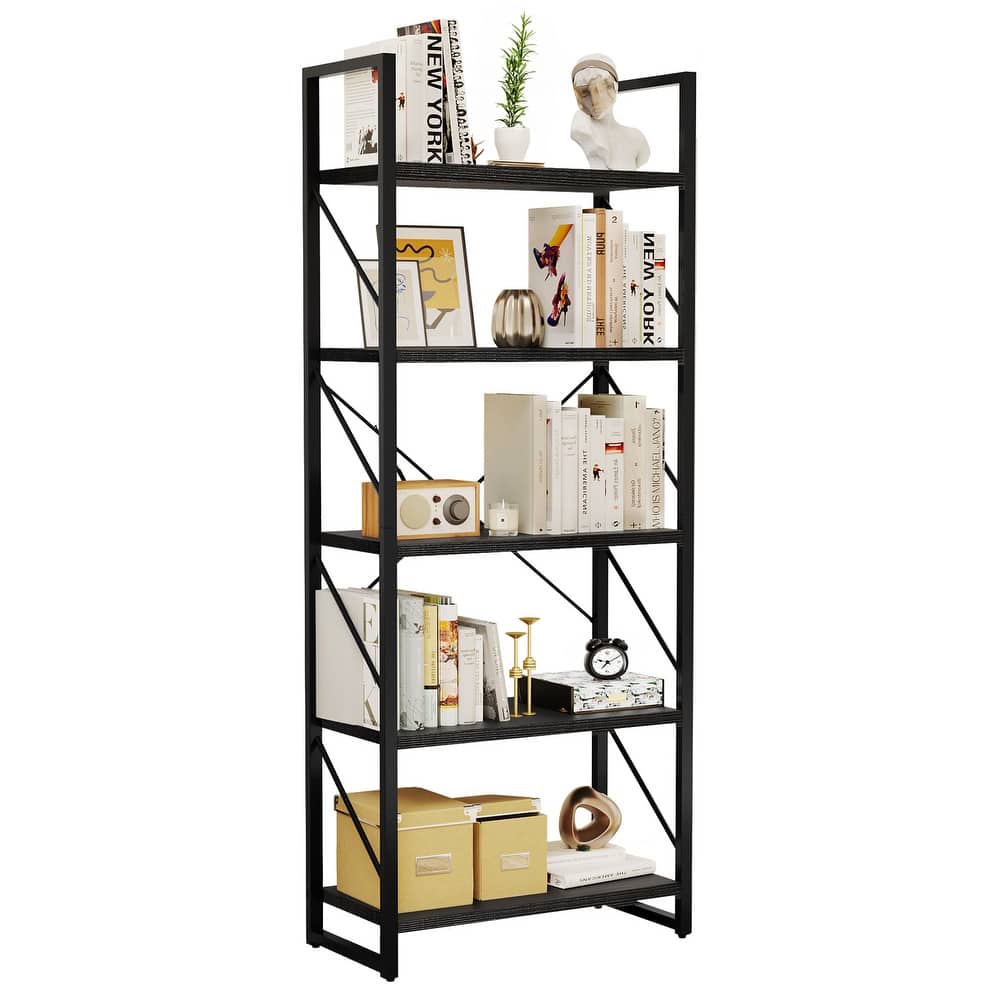 Moasis 62" Industrial Bookshelf, 5 Tier Rustic Wood Etagere Bookcase with Open Shelves