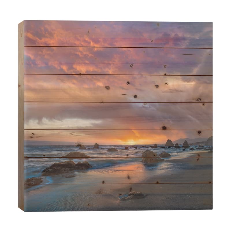Coatal Sunset Near Arch Rock, California Print On Wood by Tim Fitzharris - Multi-Color - 26x26x1.5