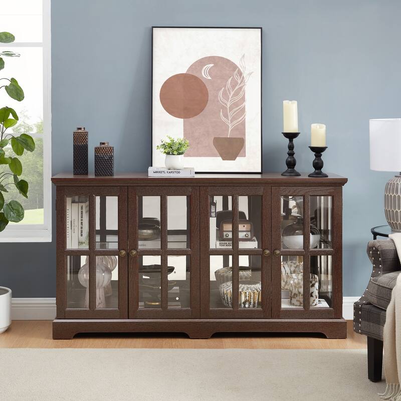 LED Curio Display Cabinet Antique Display Cabinet with Glass Doors - Cherry