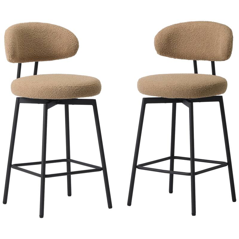 Bayville 27 Inch Faux Shearling Fabric Upholstered Swivel Counter Stool (Set of 2) - Camel
