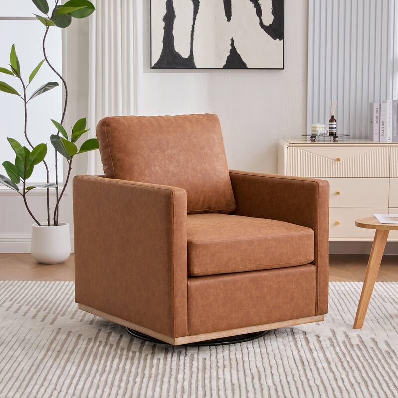30.7"W Upholstered Square Swivel Accent Chair and Comfy Accent Single Sofa Chair, 360 Degree Club Chair - Brown