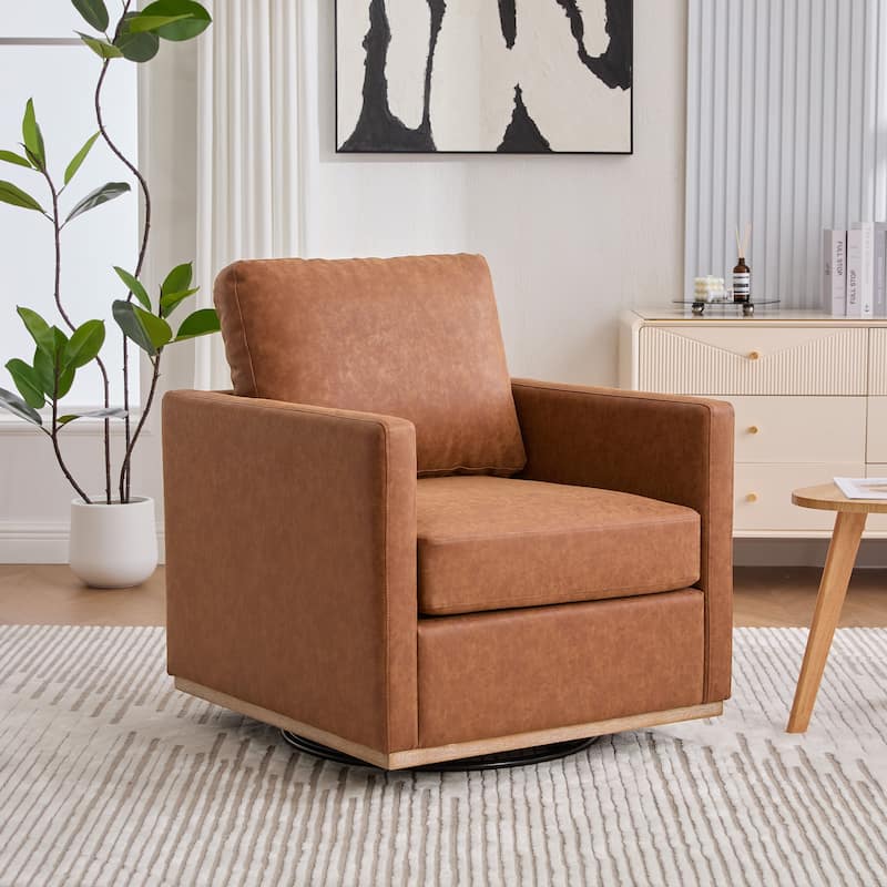 Homy Casa Modern Swivel Accent Chair, 360 Rotation, Square Arm - Coffee