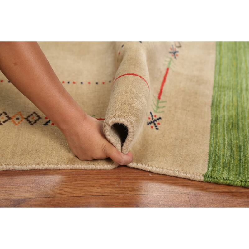 Striped Gabbeh Indian Accent Rug Handmade Wool Carpet - 4'0"x 5'9"