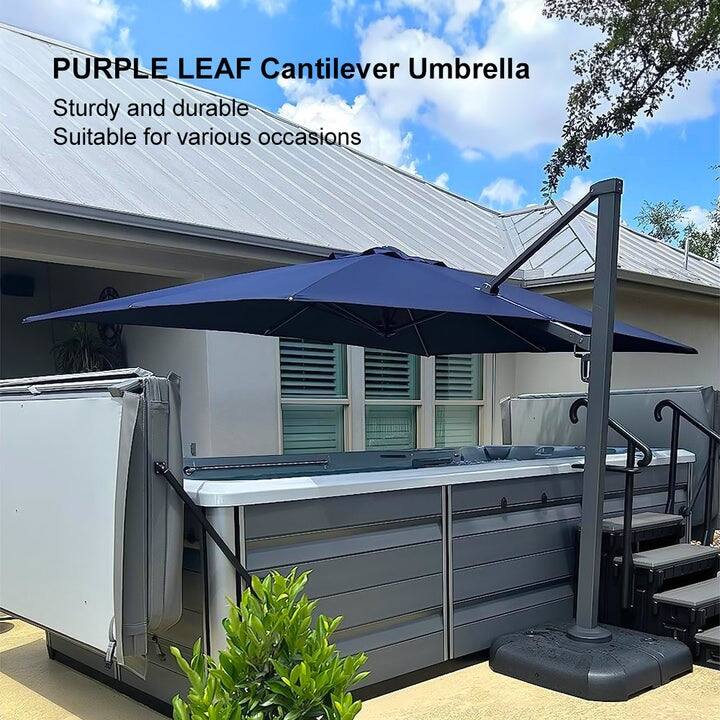 PURPLE LEAF Sturdy Heavy-duty Patio Cantilever Offset Umbrella 360-degree Rotation with Base