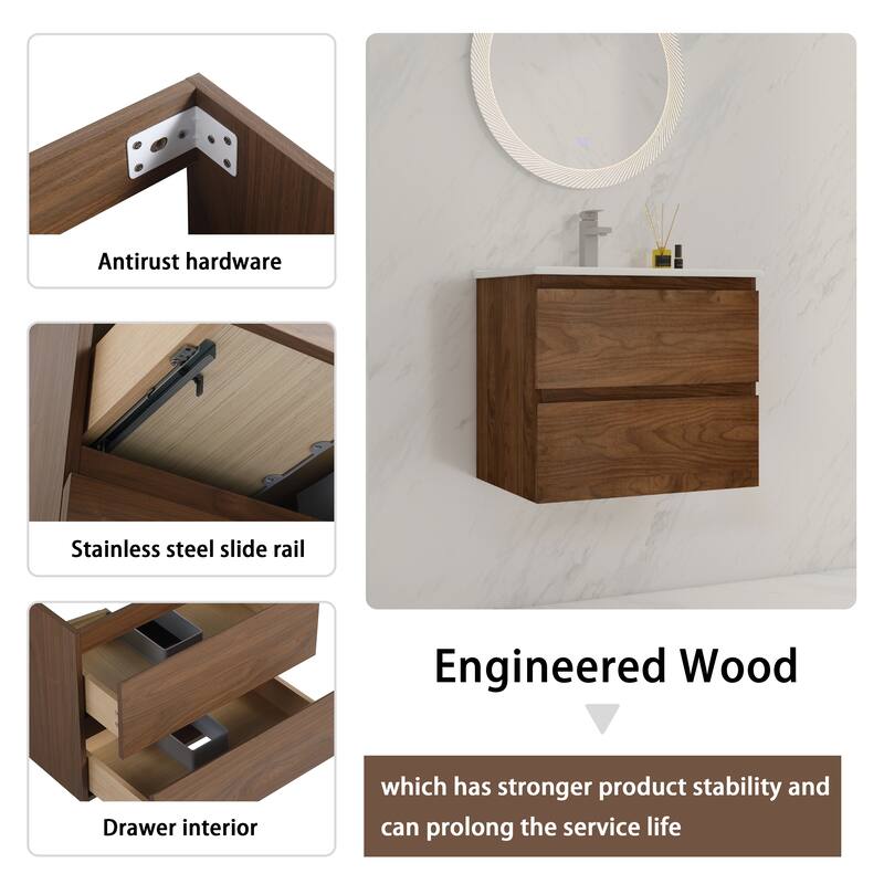 BNK 24"/30"/36'' Single Sink Bathroom Vanity with Two Soft Close Drawers
