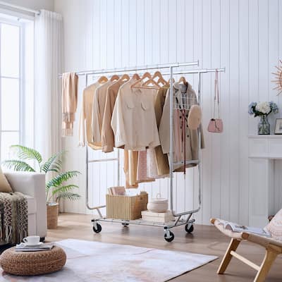 Double Clothing Garment Rack with Wheels