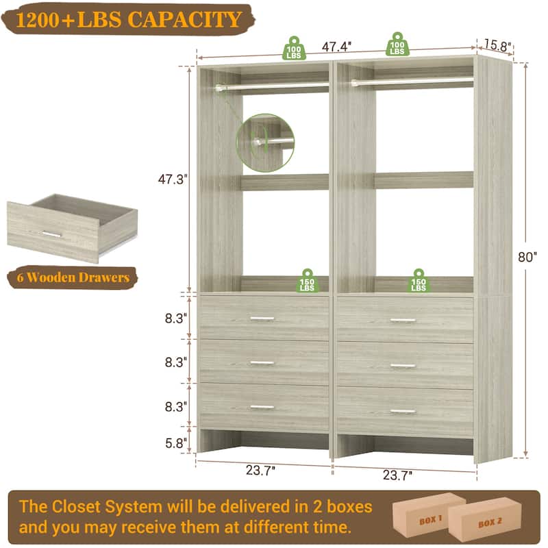 Cimly Freestanding Closet Sytem, Closet Organizer Wardrobe for Walk-in and Reach-in Closet