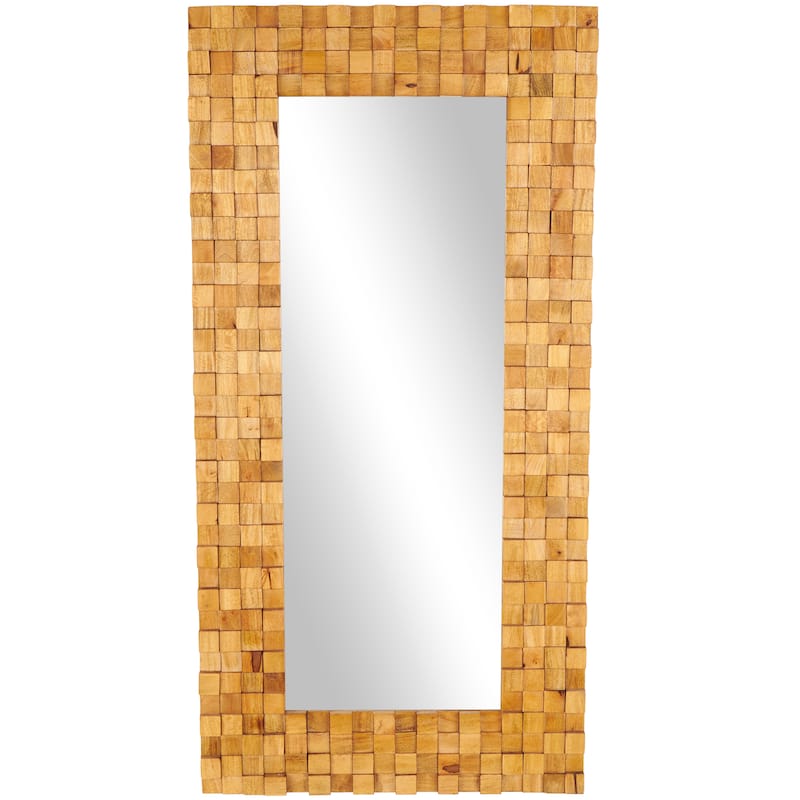 Mango Wood Geometric Handmade Dimensional Square Mosaic Room Floor Mirror with Grain Patterns - Brown - Roche River Decor - Brown